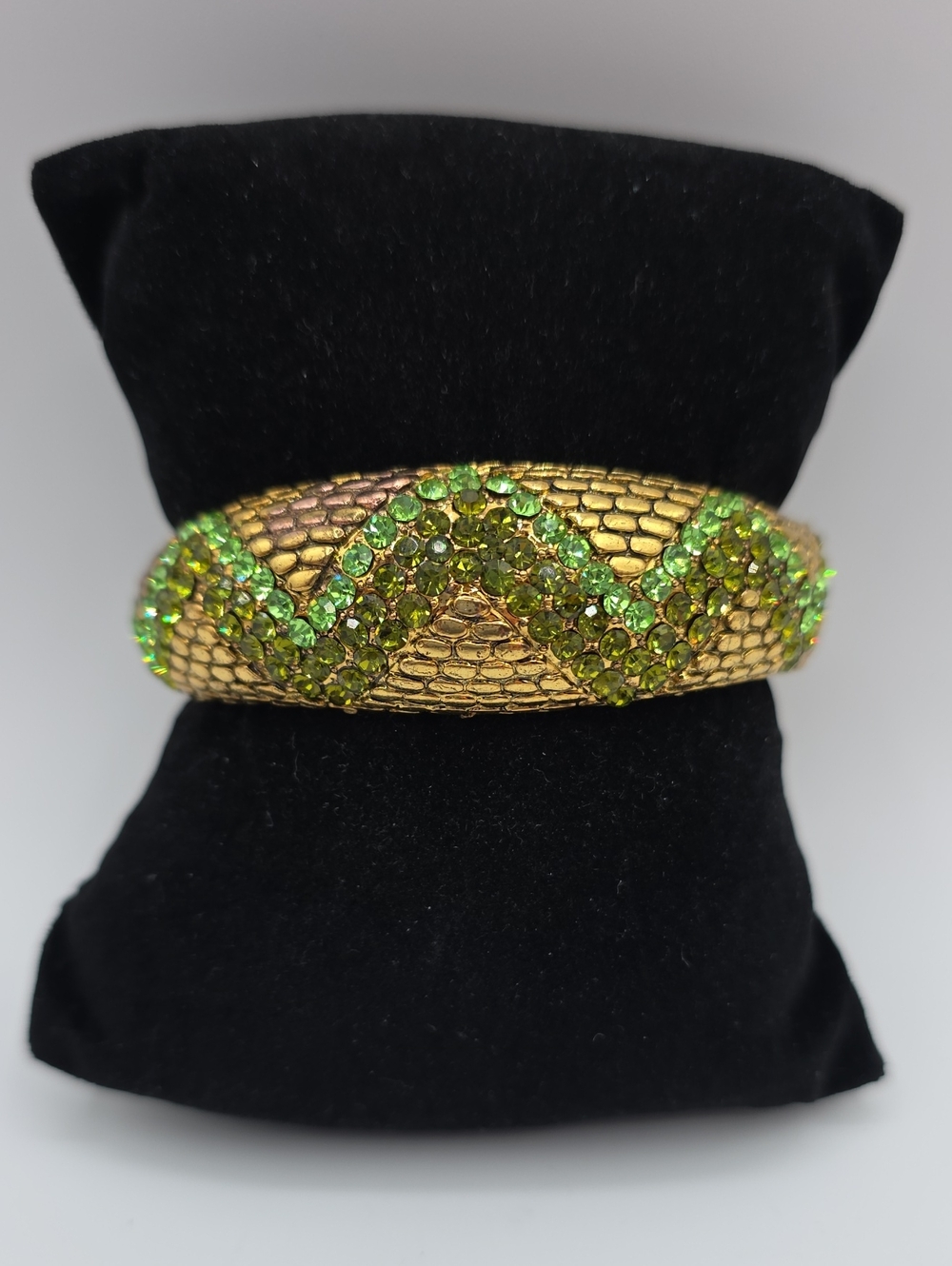 Bangle Clamper Bracelet with Green Crystal Accent